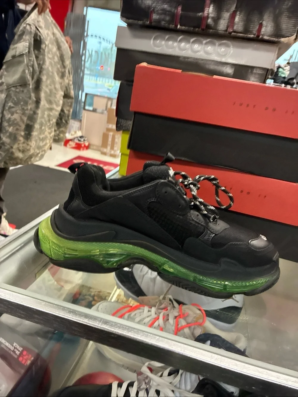 Balenciaga Triple S Clear Sole Black/Green Low Top Sneakers 541624W090N EUR 45